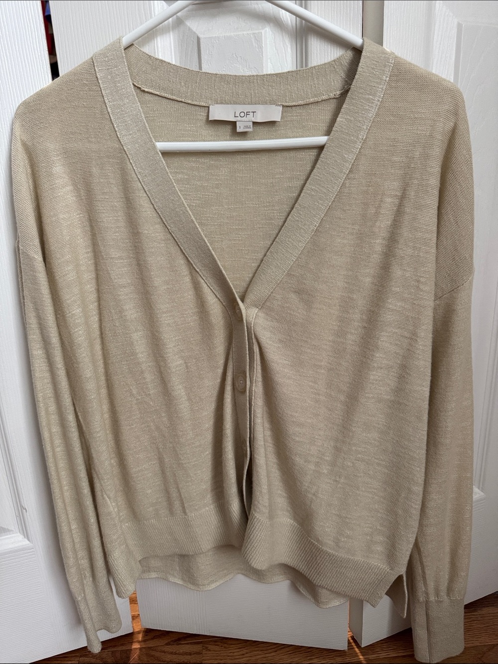 LOFT Tan V-Neck Button-Front Cardigan